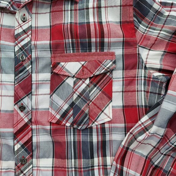 Red Ape Mens Red Plaid Collared Long Sleeve Button Up Shirt  Large - Picture 4 of 14
